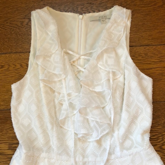 Guess Lace Up Ruffle Tie Front White Dress - Picture 3 of 7